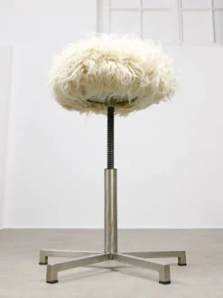 Pamono Modernist Bauhaus Swivel Stool in Chrome and Sheepskin, 1950s><noscript><img width=