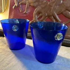 Hot Pamono Modernist Blue and Yellow Murano Glass Wine Coolers in the style of Venini, 1980s, Set of 2