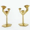 Pamono Modernist Brass 3-Armed Candlesticks, 1960s, Set of 2> Candleholders