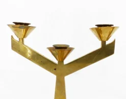 Pamono Modernist Brass 3-Armed Candlesticks, 1960s, Set of 2><noscript><img width=