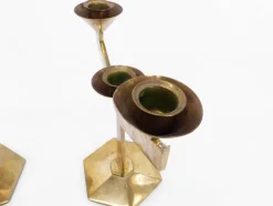 Pamono Modernist Brass 3-Armed Candlesticks, 1960s, Set of 2><noscript><img width=
