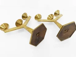 Pamono Modernist Brass 3-Armed Candlesticks, 1960s, Set of 2><noscript><img width=