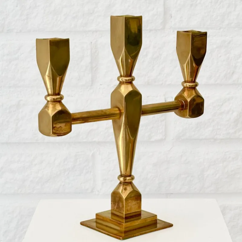 Online Pamono Modernist Brass Candelabra from Metallöjden Gusum, Sweden, 1960s