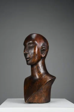 Pamono Modernist Carved Bust, Mid-20th Century, Wood><noscript><img width=