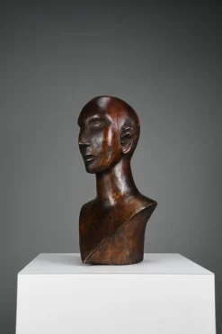 Pamono Modernist Carved Bust, Mid-20th Century, Wood><noscript><img width=