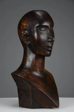 Pamono Modernist Carved Bust, Mid-20th Century, Wood><noscript><img width=