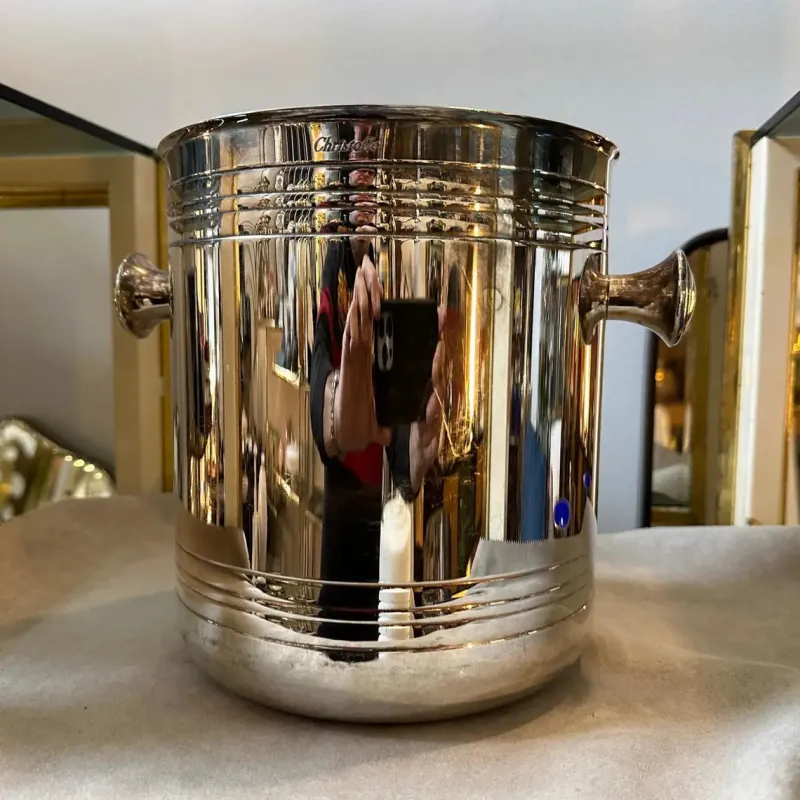 Pamono Modernist French Silver Plated Wine Cooler by Christofle, 1980s> Ice Buckets & Wine Coolers