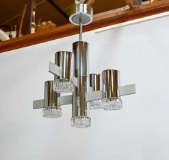 Outlet Pamono Modernist Metal Chandelier attributed to Gaetano Sciolari, Italy, 1960s