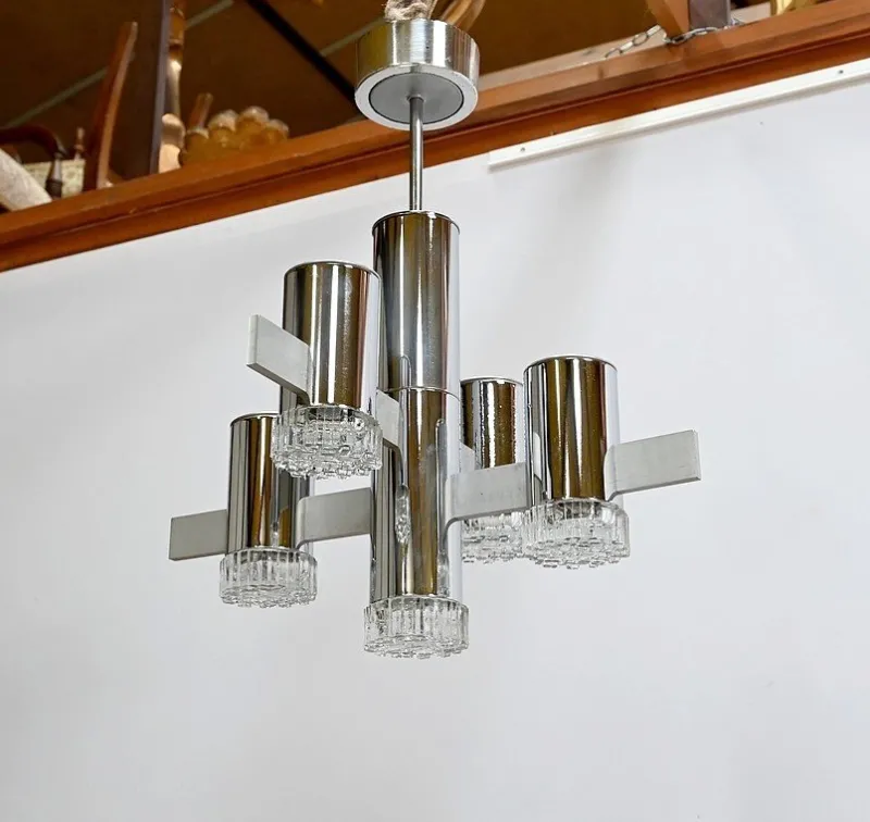 Outlet Pamono Modernist Metal Chandelier attributed to Gaetano Sciolari, Italy, 1960s