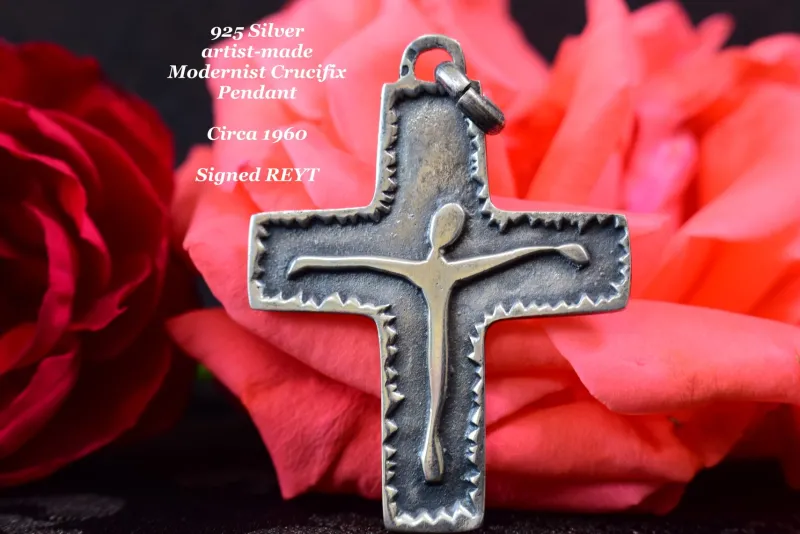 New Pamono Modernist Pectoral Cross in Sterling Silver by Reyt, 1950s