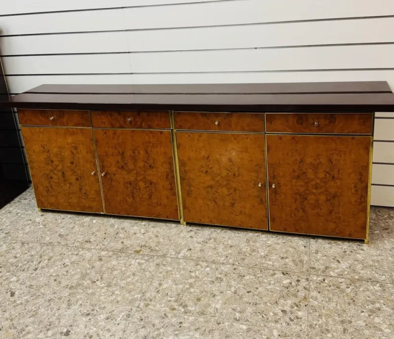 Pamono Modernist Sideboard in Radica and Gilded Metal, 1970s> Sideboards & Buffets