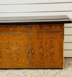 Pamono Modernist Sideboard in Radica and Gilded Metal, 1970s><noscript><img width=