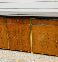 Pamono Modernist Sideboard in Radica and Gilded Metal, 1970s><noscript><img width=