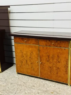 Pamono Modernist Sideboard in Radica and Gilded Metal, 1970s><noscript><img width=
