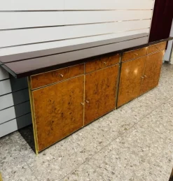 Pamono Modernist Sideboard in Radica and Gilded Metal, 1970s><noscript><img width=