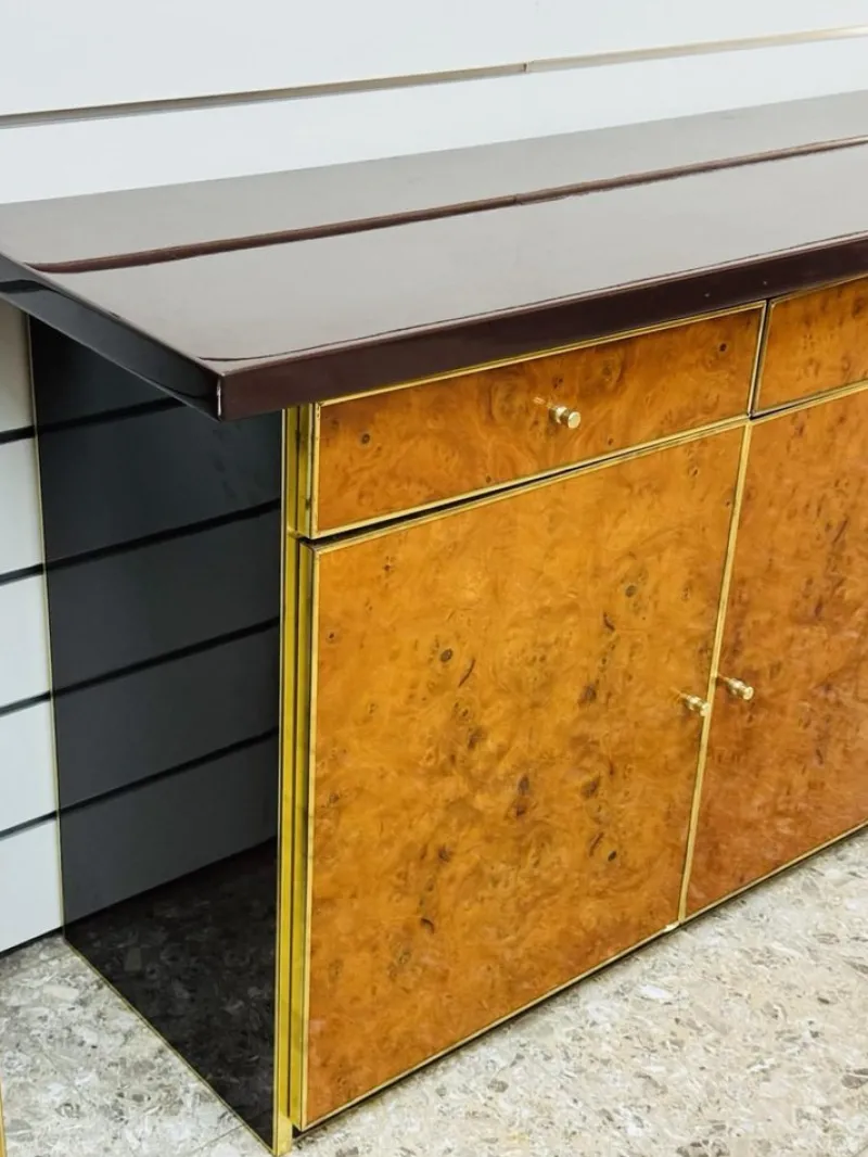 Pamono Modernist Sideboard in Radica and Gilded Metal, 1970s> Sideboards & Buffets