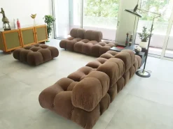 Pamono Modular Camaleonda Armchairs and Ottoman in Brown Corduroy by Mario Bellini for C&b Italia, 1970s, Set of 8><noscript><img width=