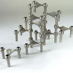 Pamono Modular Candleholders attributed to W. Stoff & H. Nagel for Bayerische Metall Fabrik, 1970s, Set of 10