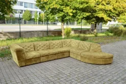 Pamono Modular Sofa in Olive Green Velvet by Laauser, 1970s, Set of 7> Couches & Sofas