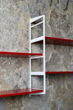 Best Pamono Modular Wall Shelf in Red and White, 1970s