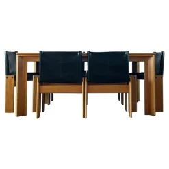 Pamono Monk Dining Chairs and Table in Black Leather and Beech by Tobia & Afra Scarpa for Molteni, 1973, Set of 7> Office Chairs