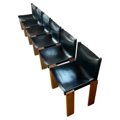 Pamono Monk Dining Chairs and Table in Black Leather and Beech by Tobia & Afra Scarpa for Molteni, 1973, Set of 7><noscript><img width=