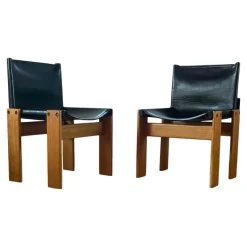 Pamono Monk Dining Chairs and Table in Black Leather and Beech by Tobia & Afra Scarpa for Molteni, 1973, Set of 7><noscript><img width=