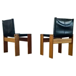 Pamono Monk Dining Chairs and Table in Black Leather and Beech by Tobia & Afra Scarpa for Molteni, 1973, Set of 7><noscript><img width=