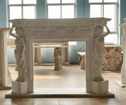 Outlet Pamono Monumental Neoclassical Hand-Carved Marble Fireplace Mantle