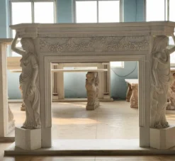 Outlet Pamono Monumental Neoclassical Hand-Carved Marble Fireplace Mantle