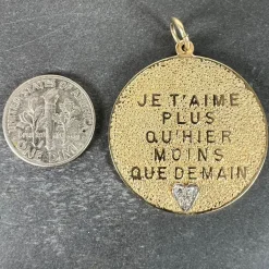 Pamono More Than Yesterday Diamond Heart 14k Yellow Gold Love Charm Pendant by Merrin, 1960s><noscript><img width=