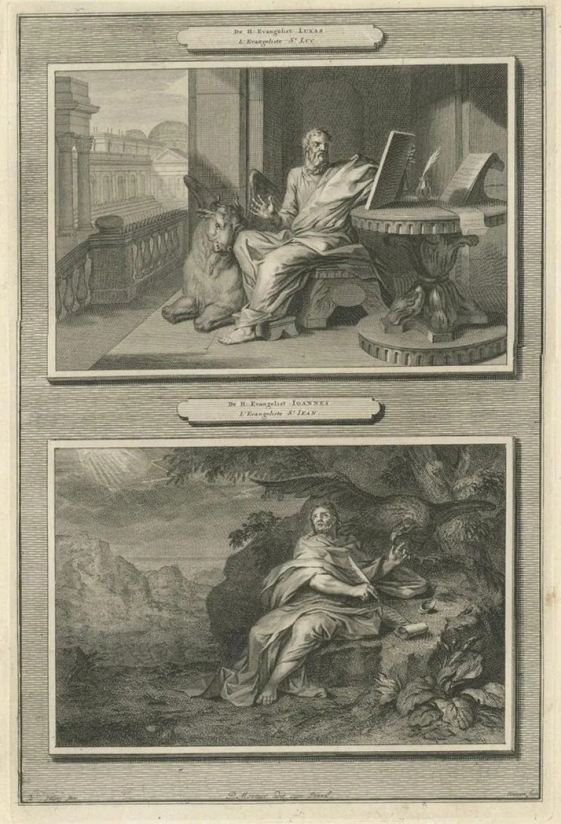 Pamono Mortier, Christian Wall Art Evangelists Luke and John, 1700, Paper> Prints & Multiples
