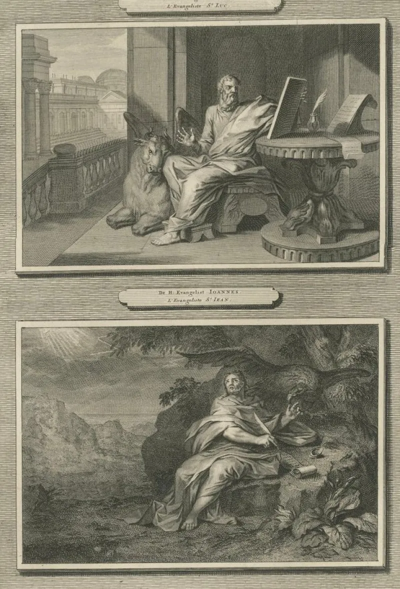 Pamono Mortier, Christian Wall Art Evangelists Luke and John, 1700, Paper> Prints & Multiples