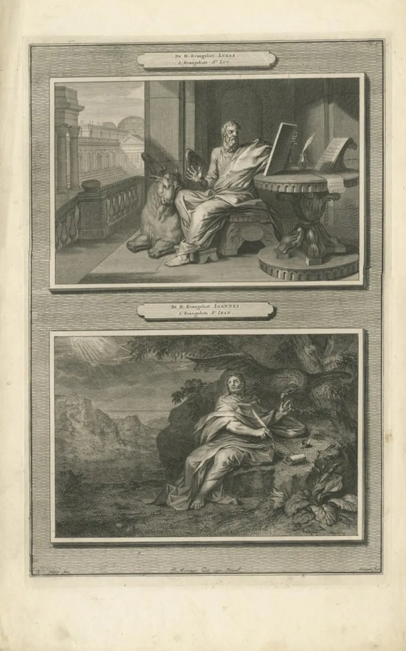 Pamono Mortier, Christian Wall Art Evangelists Luke and John, 1700, Paper> Prints & Multiples