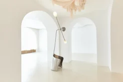 Pamono Moulin Floor Lamp in Brass and Hand-Blown Glass by Atelier Ellery><noscript><img width=