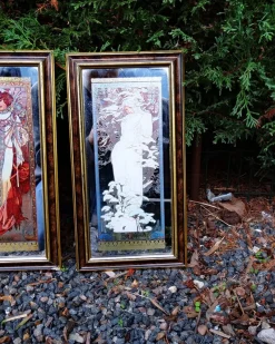 Pamono Mucha Silkscreened Wall Mirror, 1970><noscript><img width=