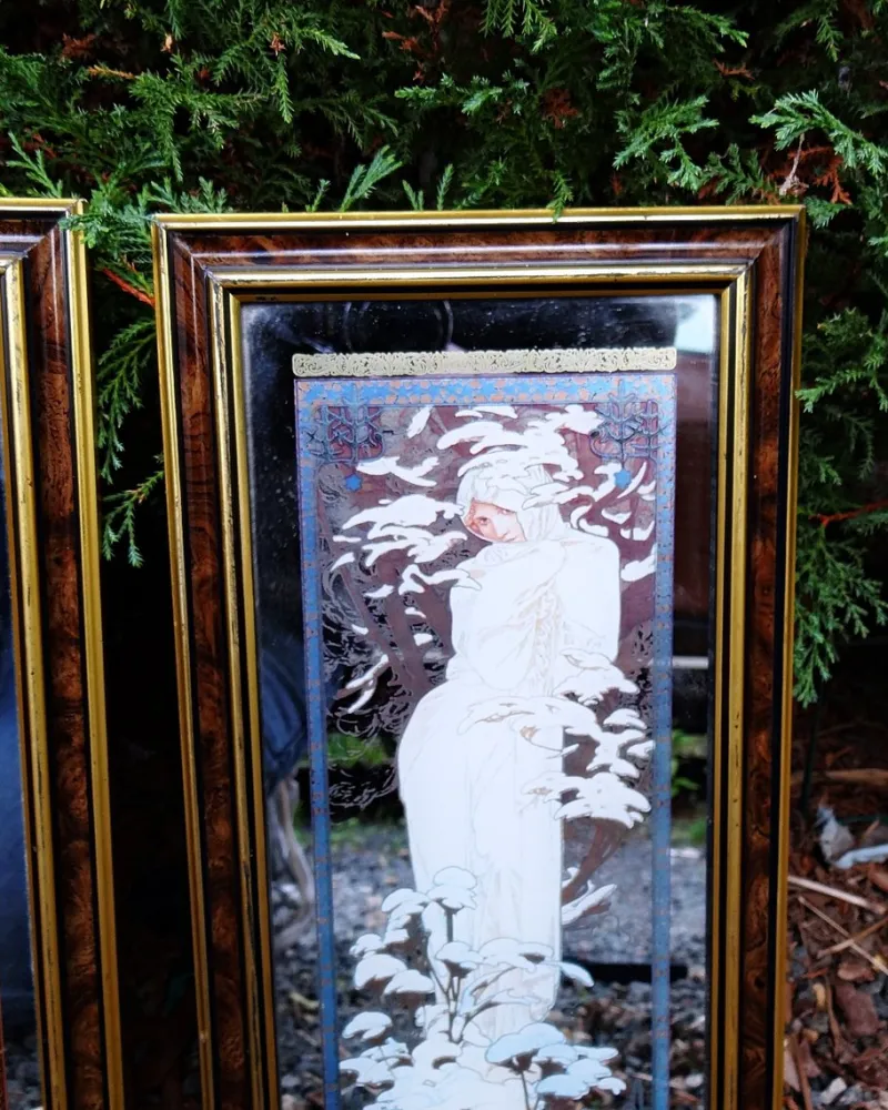 Pamono Mucha Silkscreened Wall Mirror, 1970> Mirrors
