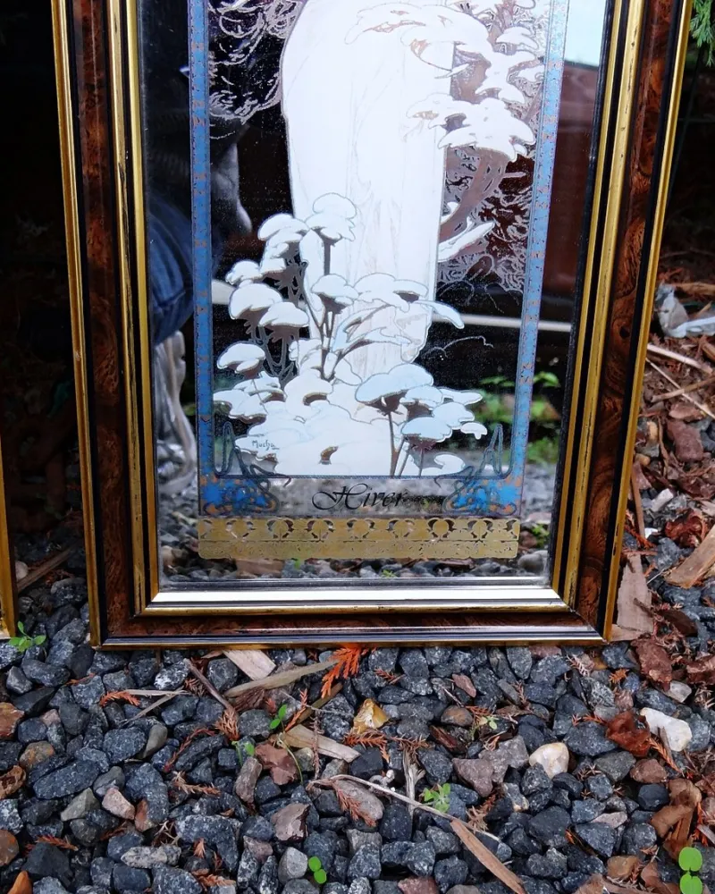 Pamono Mucha Silkscreened Wall Mirror, 1970> Mirrors