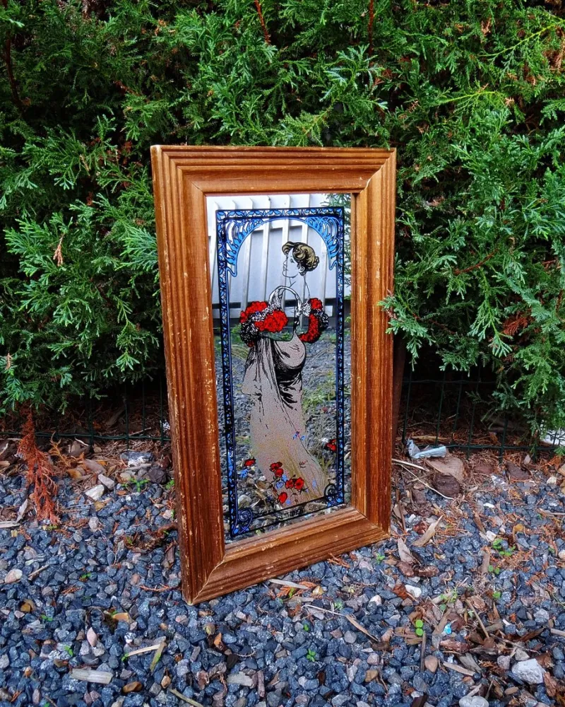Hot Pamono Mucha Silkscreened Wall Mirror, 1970