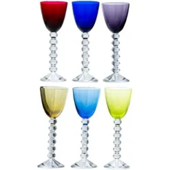 New Pamono Multi Color Baccarat Wine Crystal Glasses, France, 1960, Set of 6