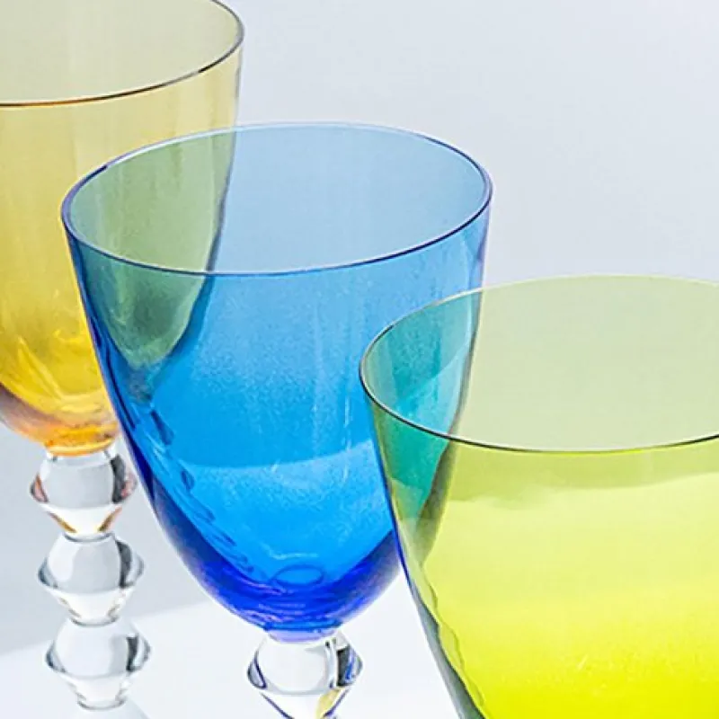 New Pamono Multi Color Baccarat Wine Crystal Glasses, France, 1960, Set of 6