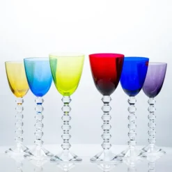 New Pamono Multi Color Baccarat Wine Crystal Glasses, France, 1960, Set of 6