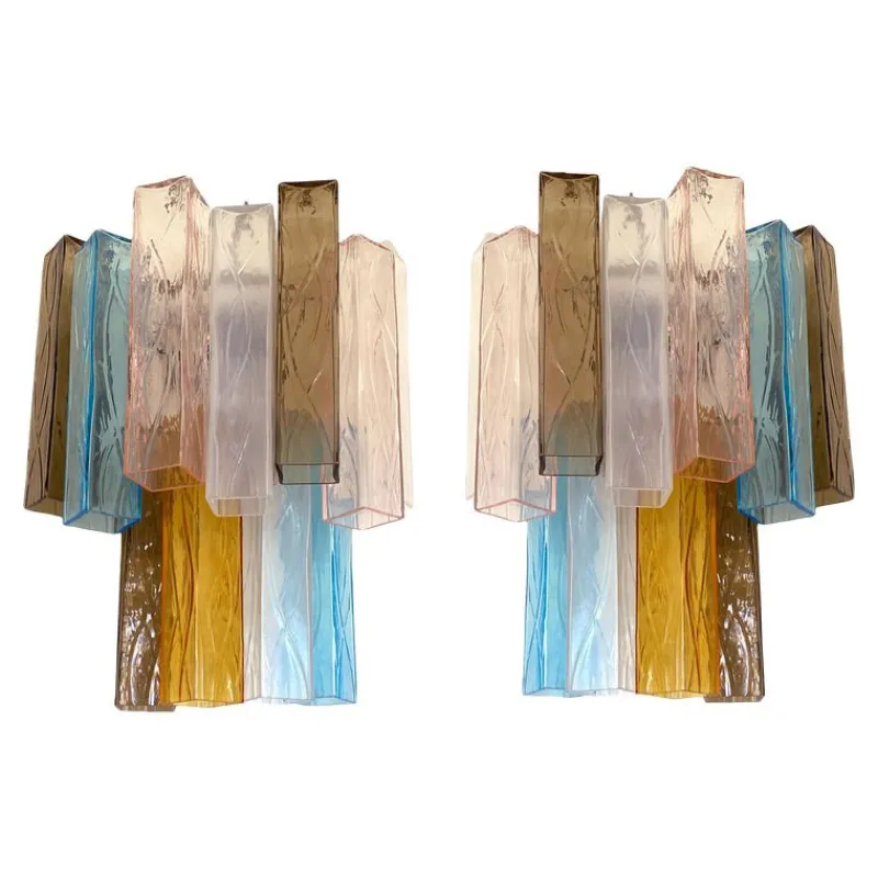 Pamono Multicolored Squared Murano Glass Wall Sconces, Set of 2, Set of 2> Wall Lights & Sconces