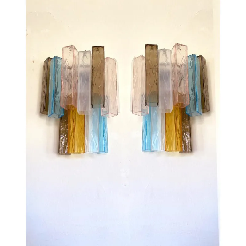 Pamono Multicolored Squared Murano Glass Wall Sconces, Set of 2, Set of 2> Wall Lights & Sconces