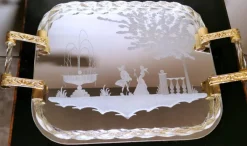 Pamono Murano Barovier Style Vanity Tray with Etched Mirror and Twisted Glass Rope> Trays