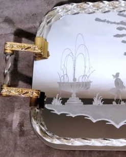 Pamono Murano Barovier Style Vanity Tray with Etched Mirror and Twisted Glass Rope><noscript><img width=