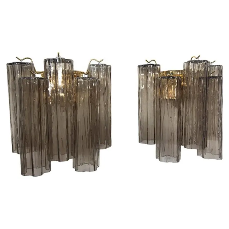 Best Pamono Murano Fume Color Glass Tronchi Wall Sconces by Simoeng, Set of 2