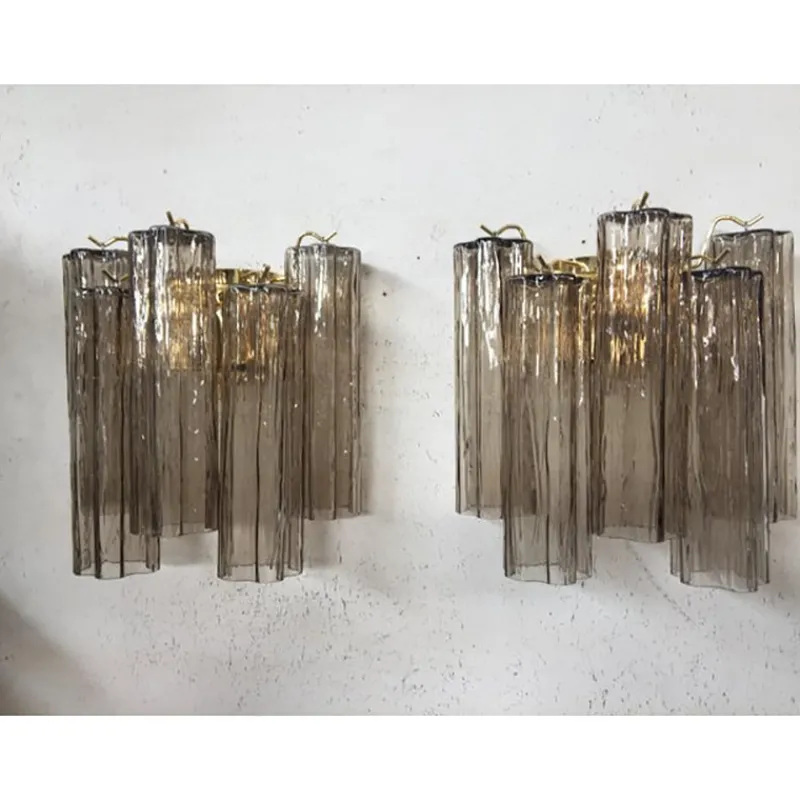 Best Pamono Murano Fume Color Glass Tronchi Wall Sconces by Simoeng, Set of 2