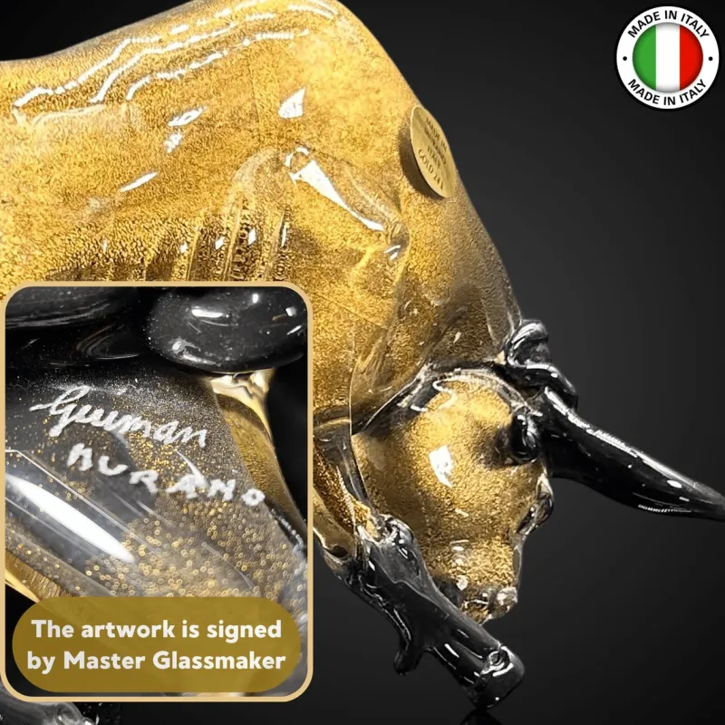 Pamono Murano Glass Bull with 24k Gold Aurum by Venice Mastery> Old Masters