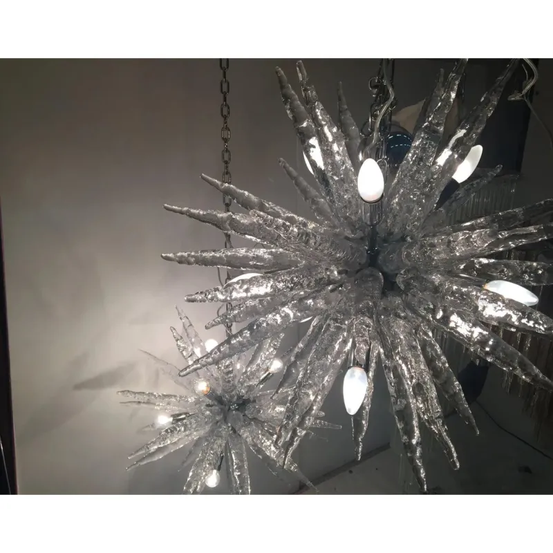 Pamono Murano Glass Ice Clear Sputnik Chandeliers by Simoeng, Set of 2> Ceiling Lights
